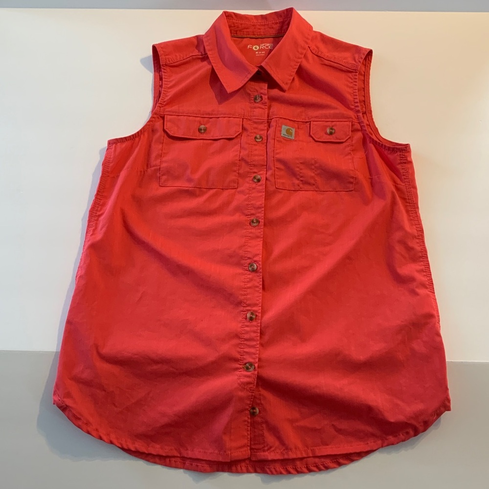 Carhartt Sleeveless Button Down Women’s Coral Medium 18in P2P
